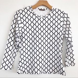 J. McCLAUGHLIN Geometrical Print Fitted Top SX XS